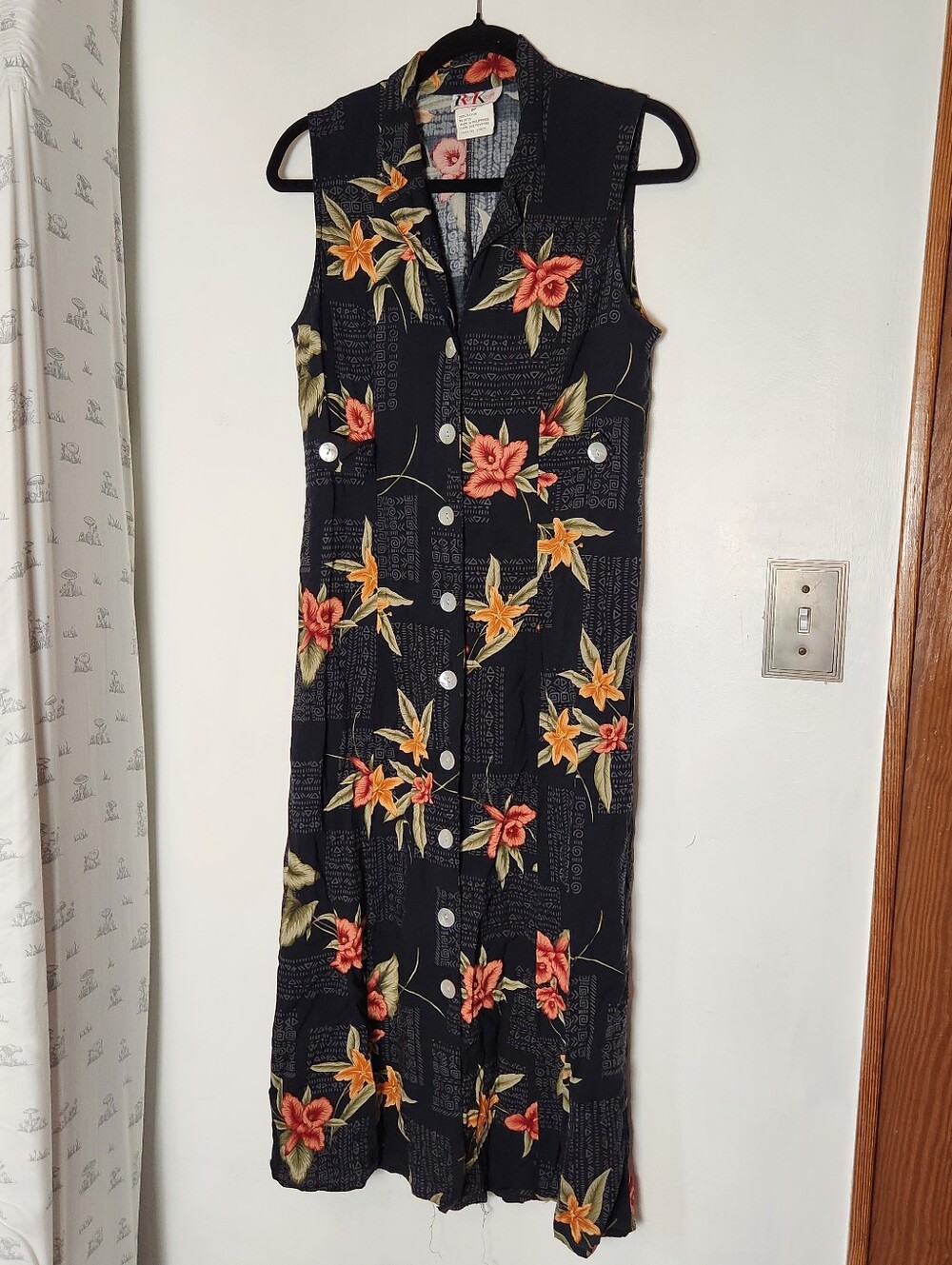 Vintage R&K Tropical Print Button Down Midi Dress Size 8p